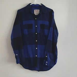 Black and blue plaid button up flannel top